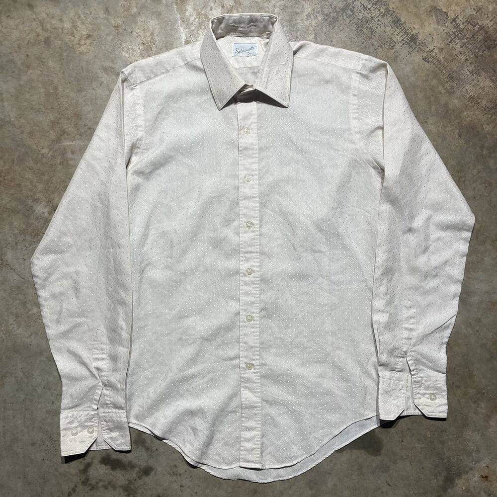 Vintage 70s Silhouette Cream Pattern Button Up Shirt